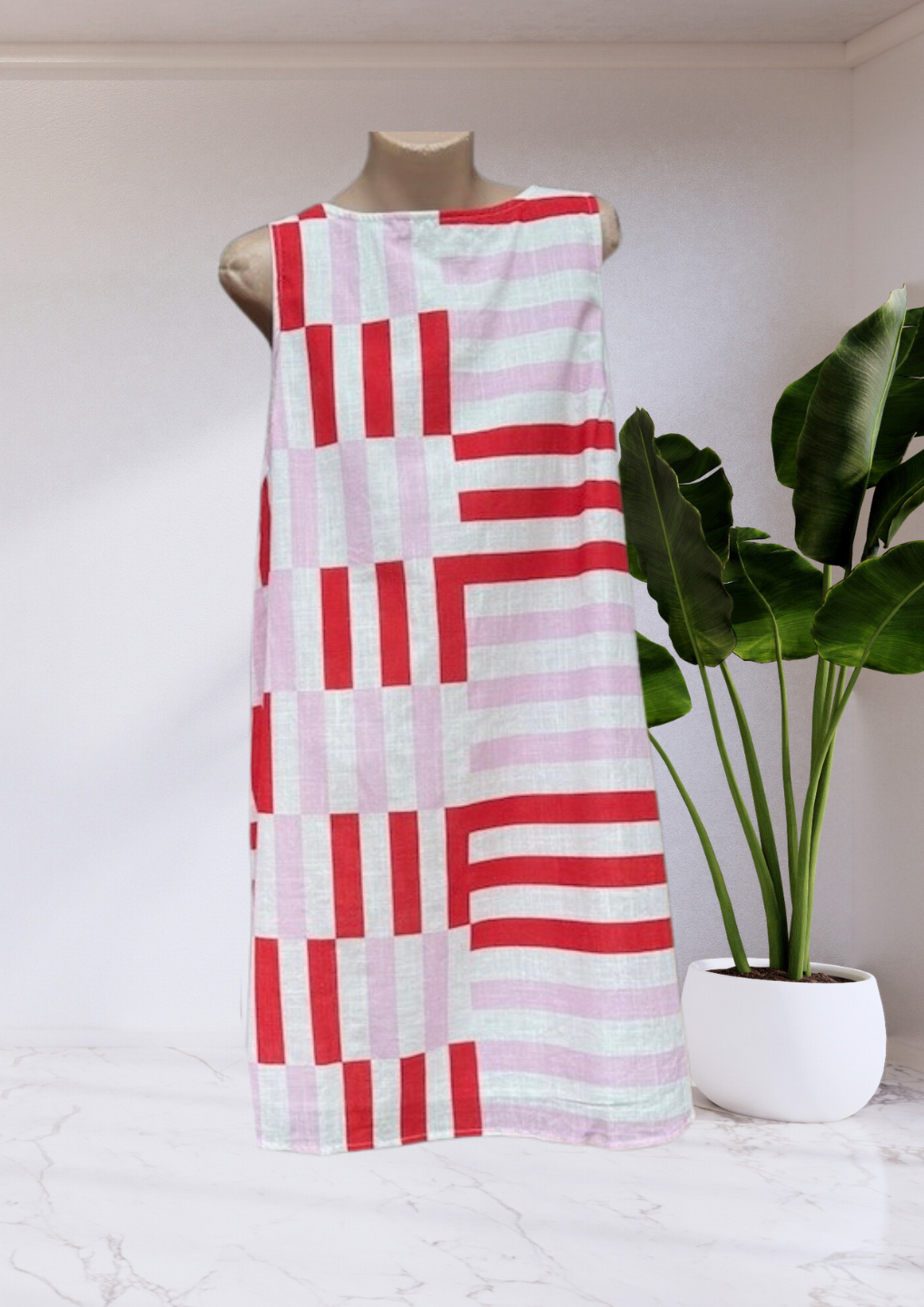Jazmine Shift Mini Dress - Pink Red Geo Stripe | By Frankie