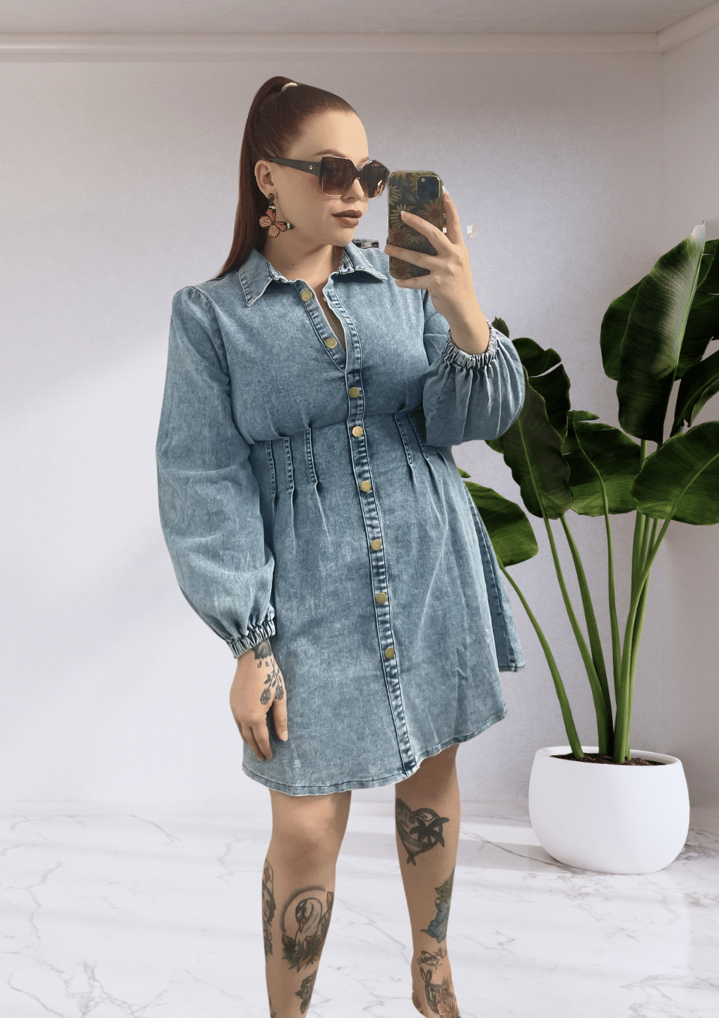 Jayda Long Sleeve Denim Mini Dress - Blue