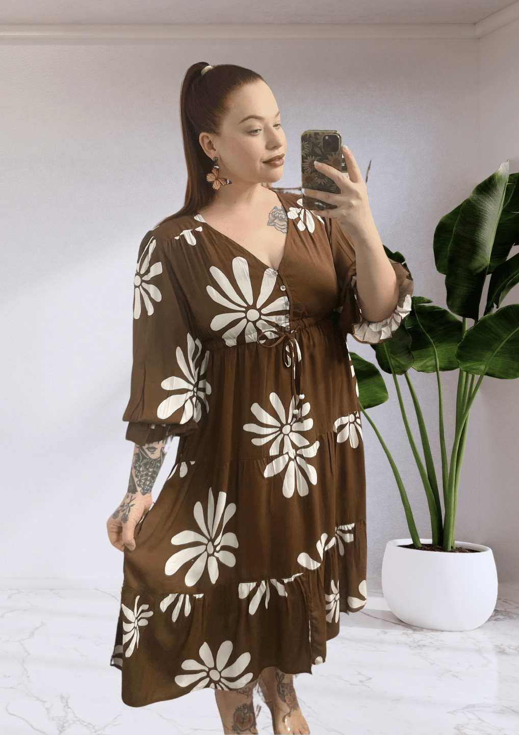 Khaya by Joop & Gypsy Midi Dress - Brown Daisy