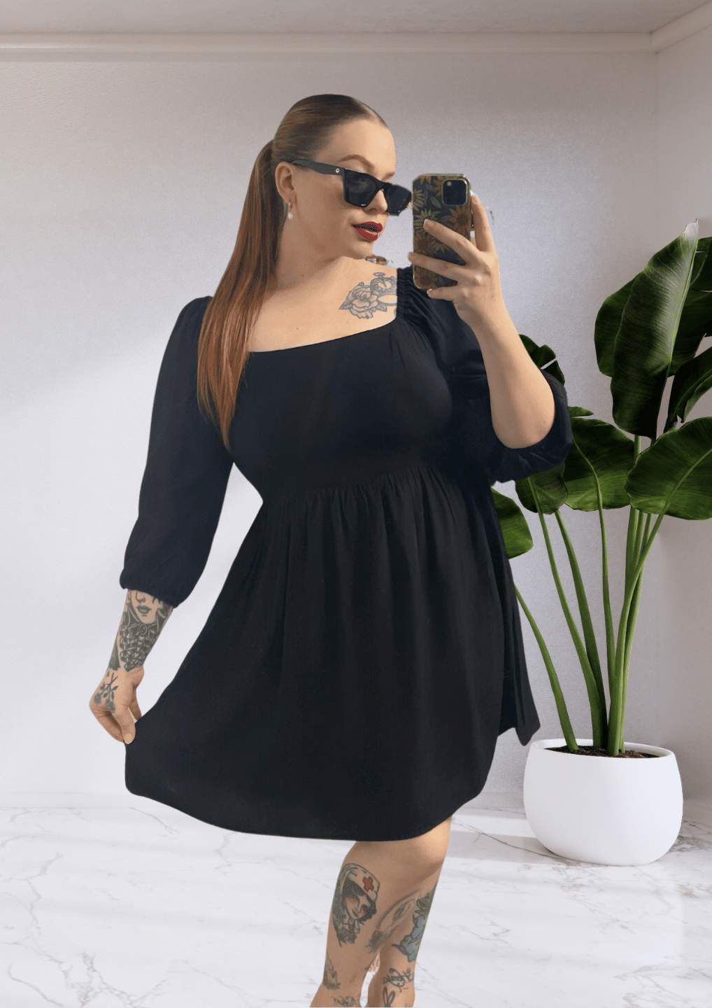 ALEXANDRIA HALF SLEEVE MINI DRESS - BLACK