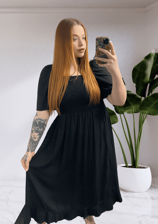 Shae Shirred Bust Middi Dress - Black