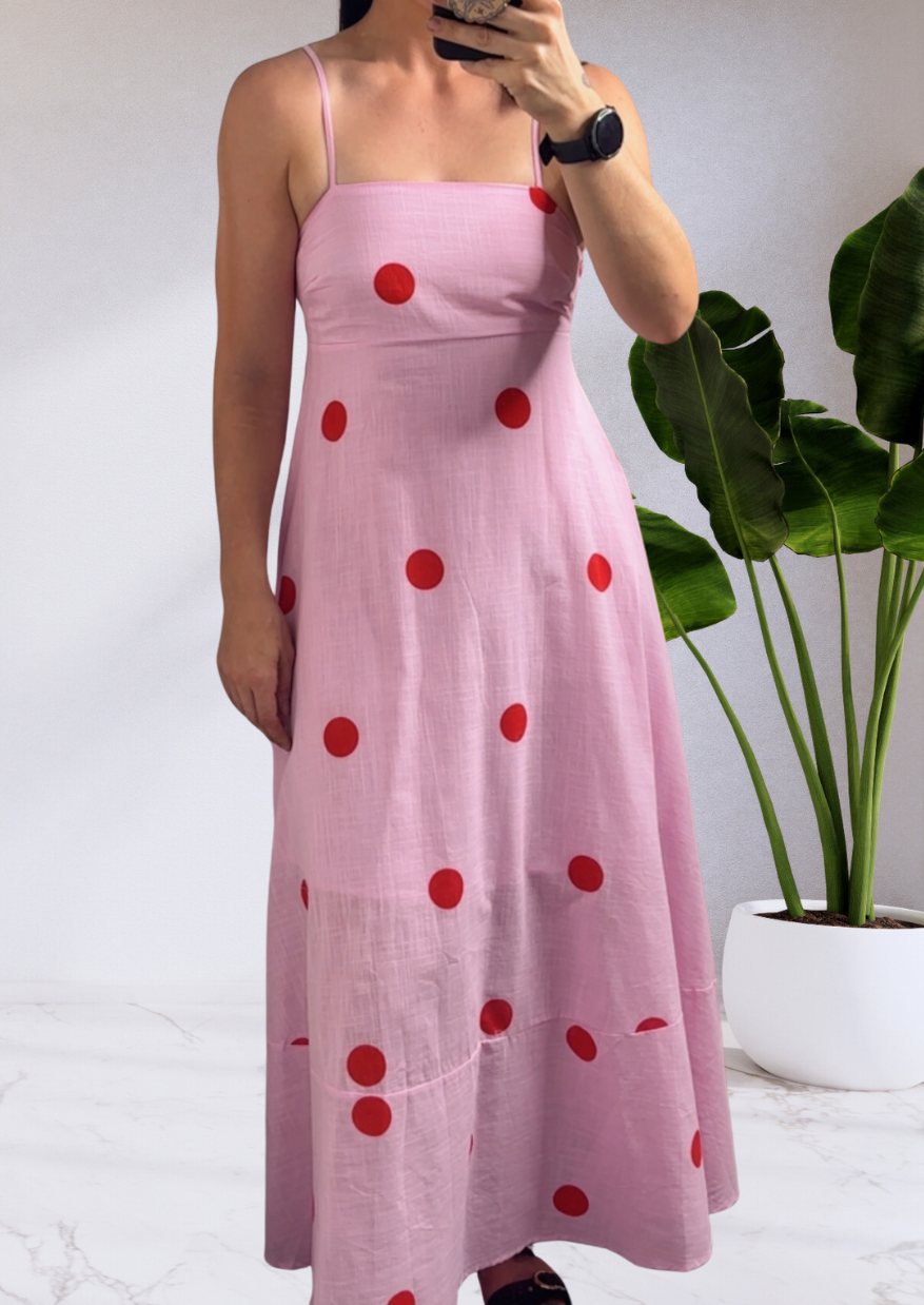 Janet Polka Dot Maxi Dress - Pink/Red
