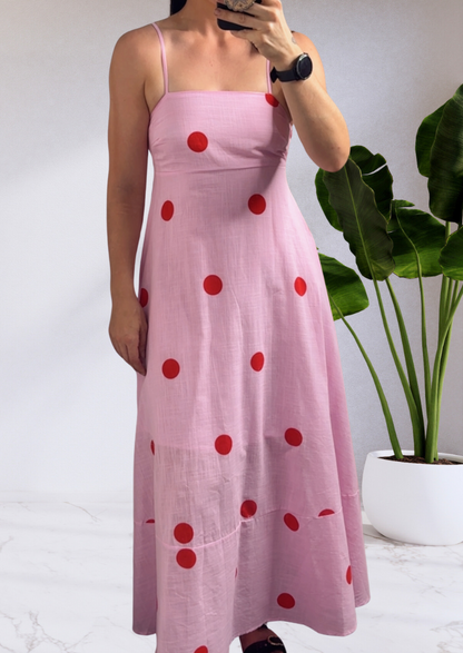 Janet Polka Dot Maxi Dress - Pink/Red