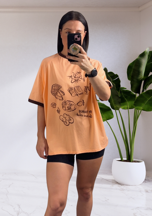 Mya Oversized Tee T-Shirt - Peach/Chocolate Leisure Club | By Frankie