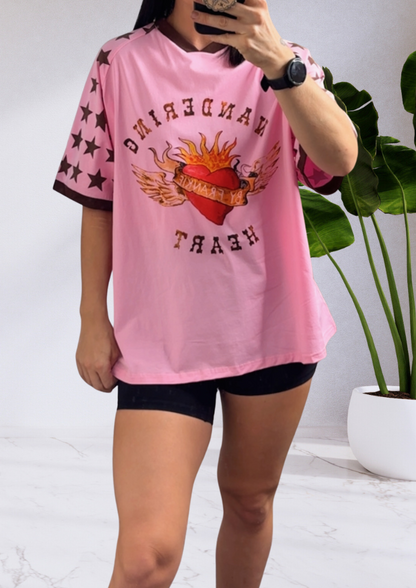 Jersey Oversized T-Shirt - Pink Wandering Hearts