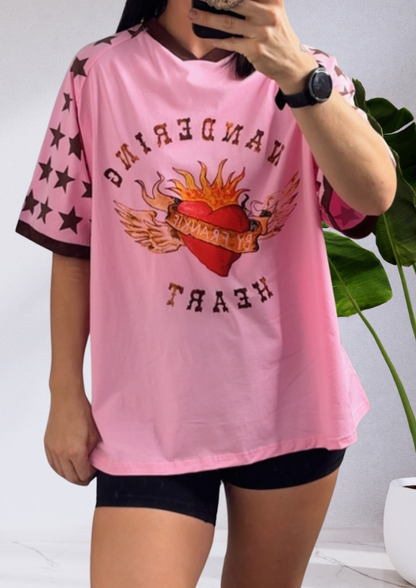 Jersey Oversized T-Shirt - Pink Wandering Hearts