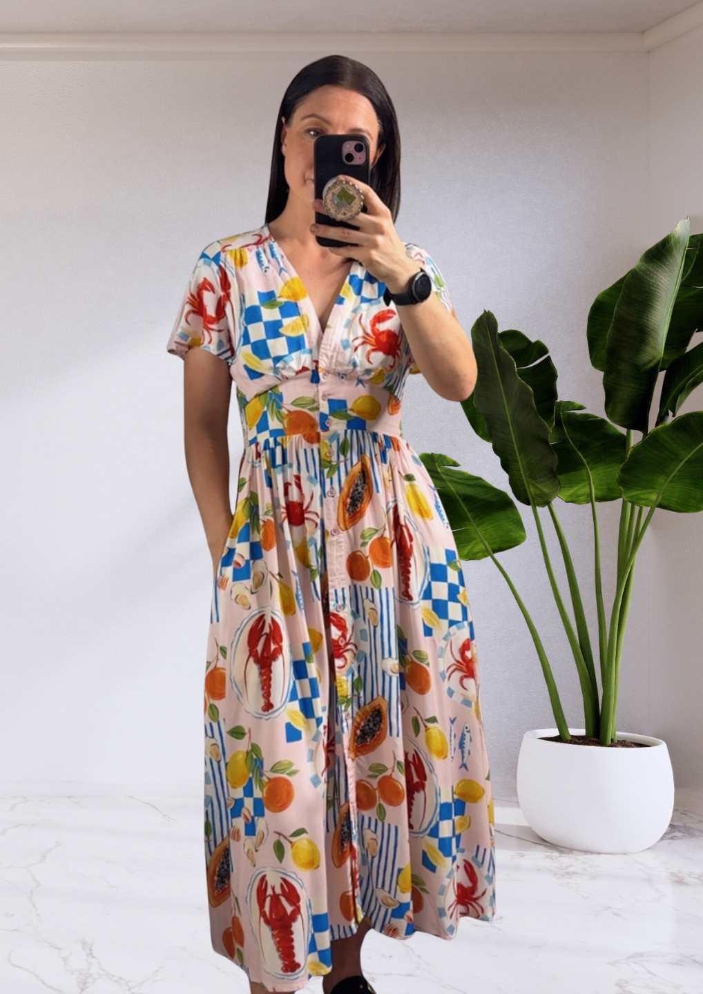 Zoe Button Up Midi Dress - Pink Picnic