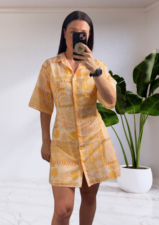 Coast Mini Shirt Dress - Peach Shell Patchwork