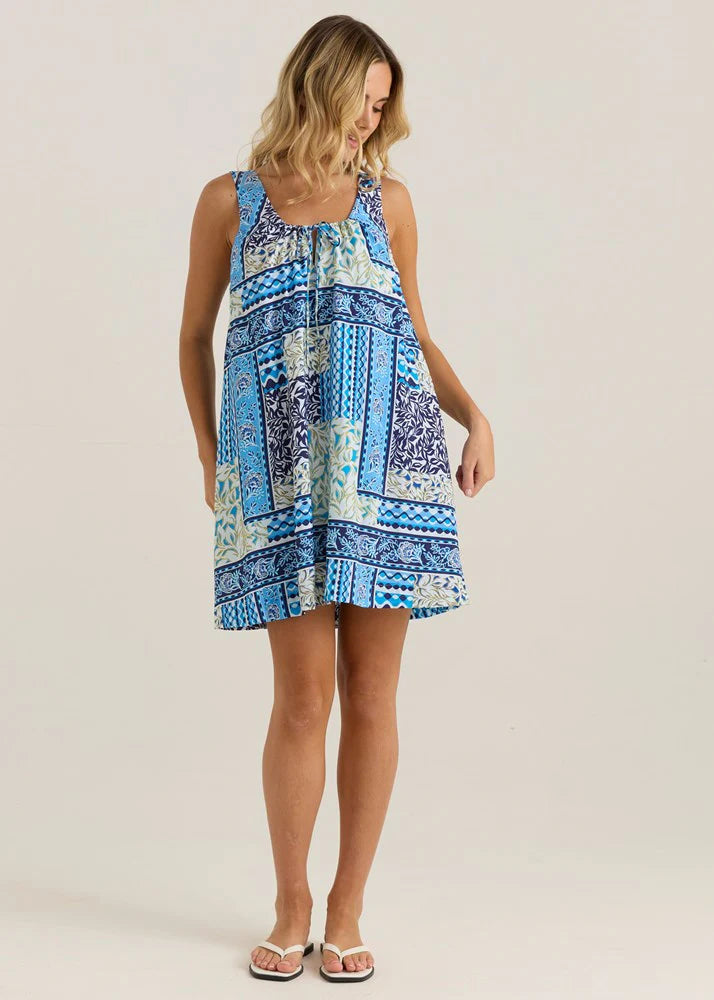 Isra Shift Mini Dress - Blue Sea Meadow