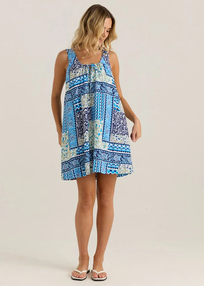 Isra Shift Mini Dress - Blue Sea Meadow