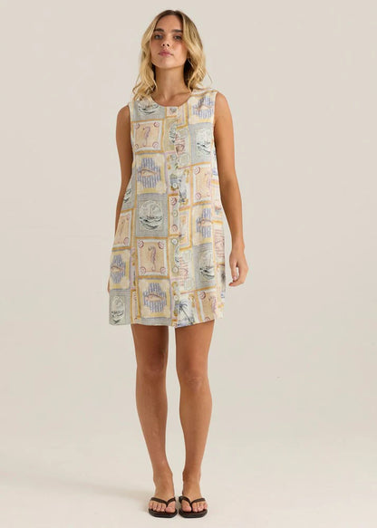 Reo Button Shift Mini Dress - Wayfarer Print