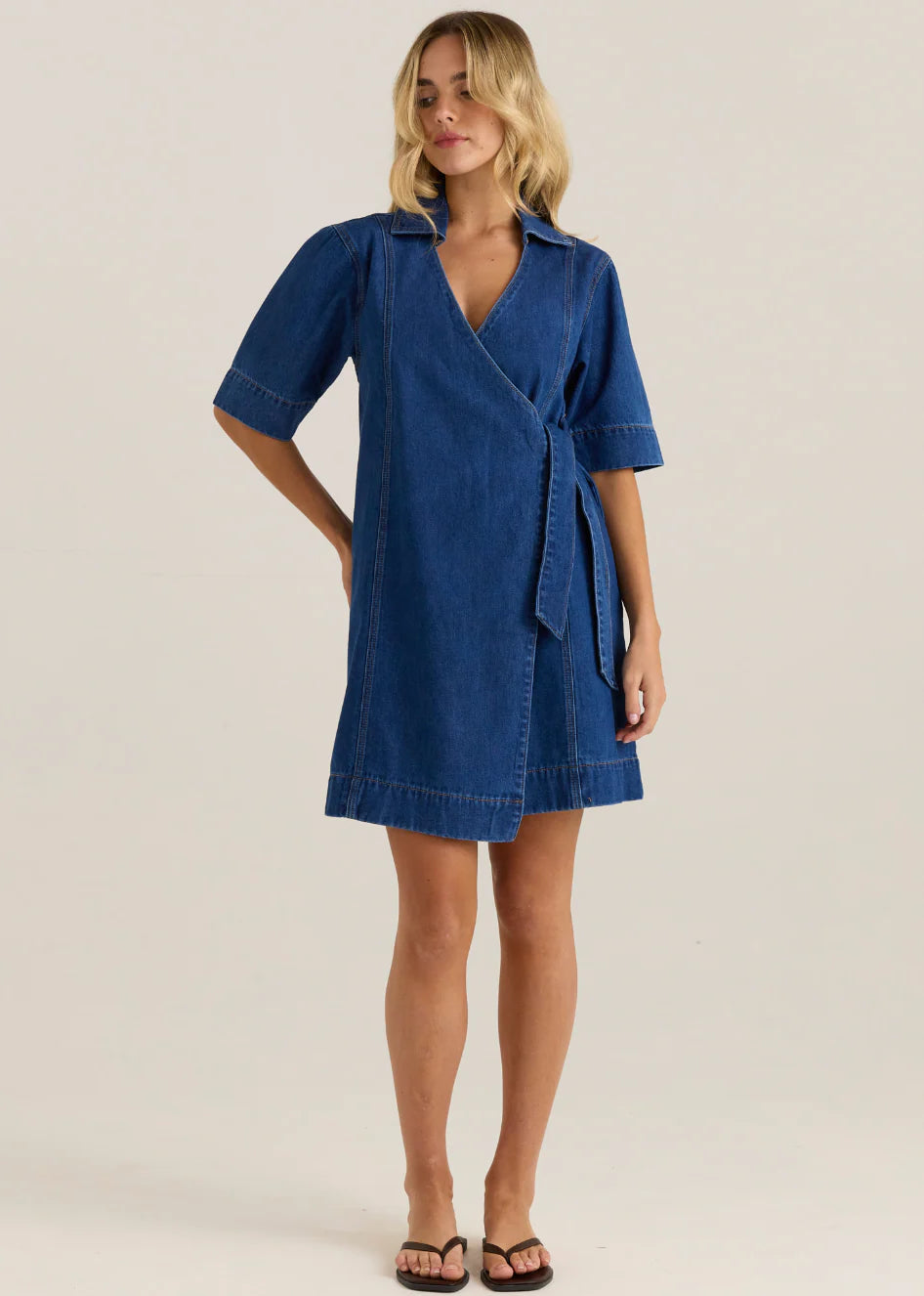 SASS Sylvia Denim Wrap Mini Dress - Blue