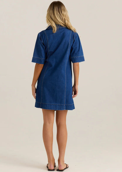 SASS Sylvia Denim Wrap Mini Dress - Blue