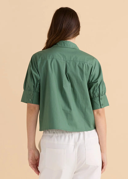 Reagan Poplin Button Up Shirt Top  - Green