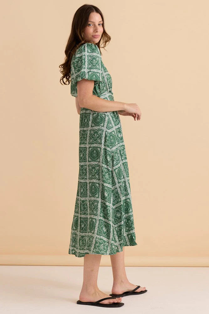 Dahlia Midi Dress - Floral Tile Print