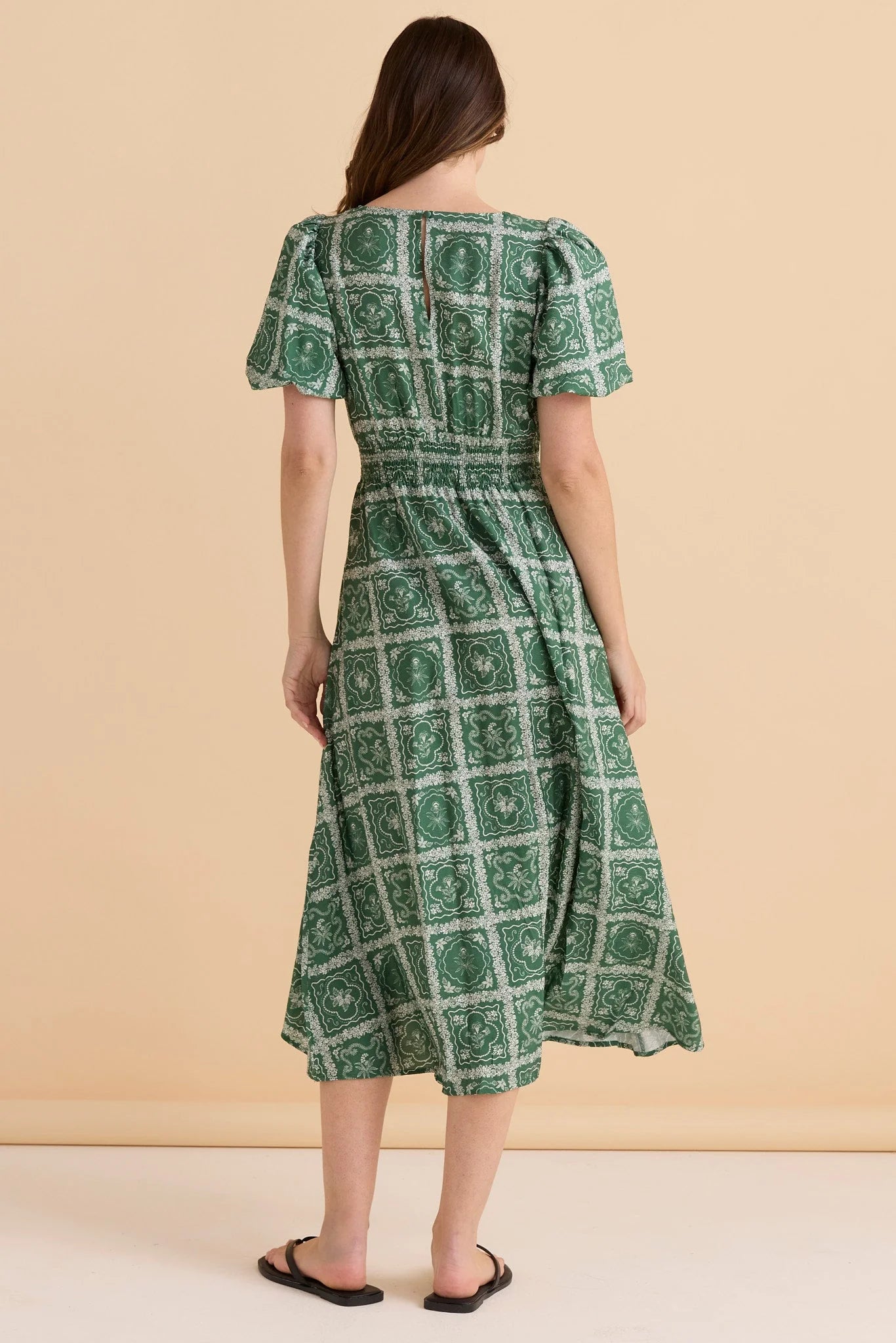 Dahlia Midi Dress - Floral Tile Print