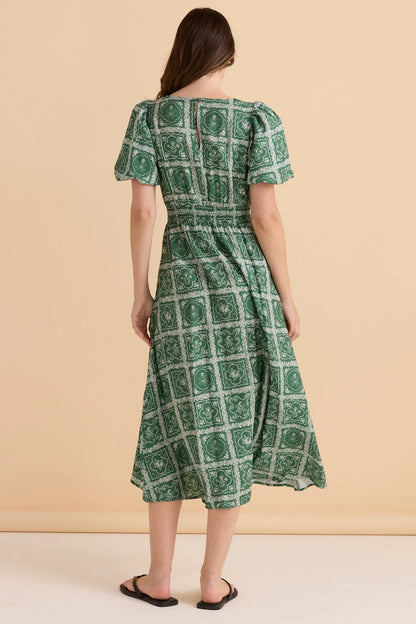 Dahlia Midi Dress - Floral Tile Print