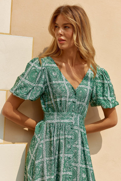 Dahlia Midi Dress - Floral Tile Print