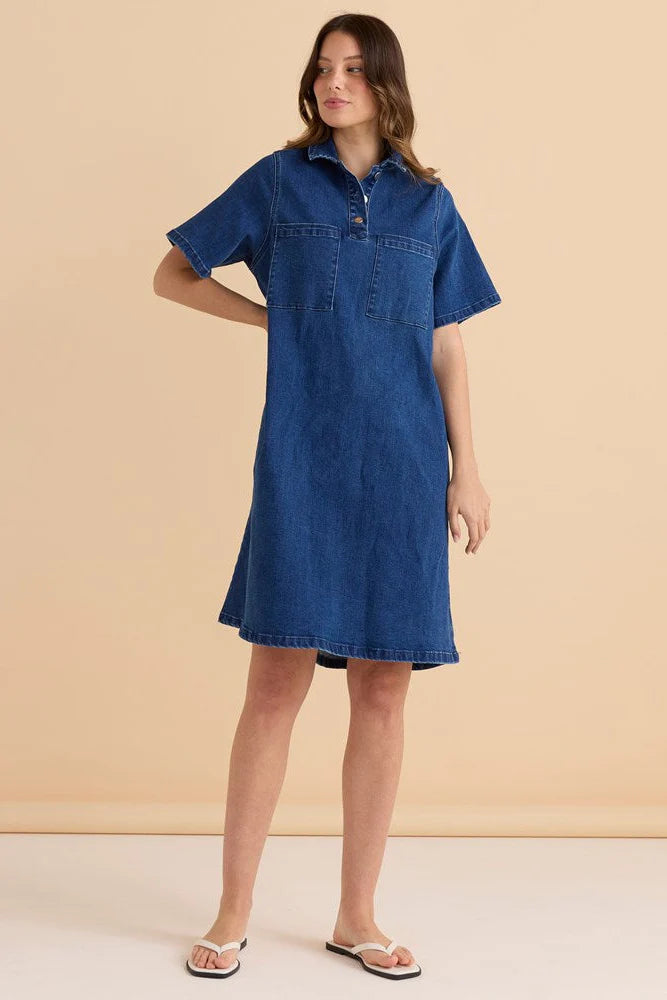 Shift Denim Shirt Dress - Dusty Blue