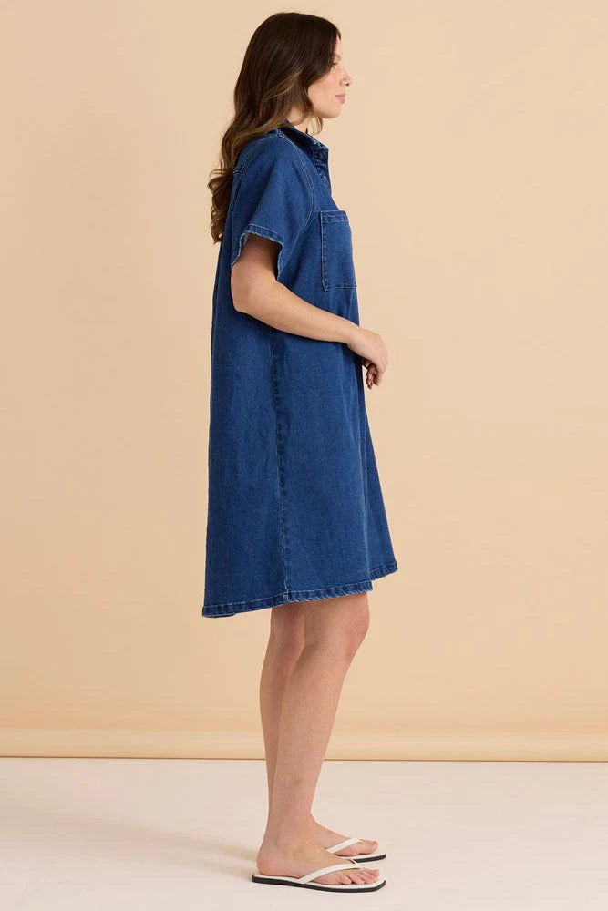 Shift Denim Shirt Dress - Dusty Blue