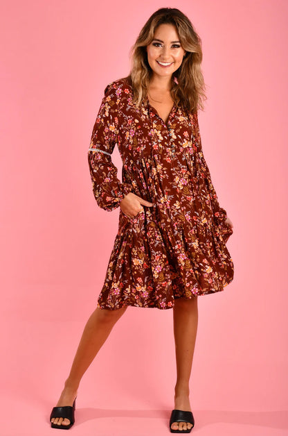 Molly Long Sleeve Mini Dress - Cocoa Blossom