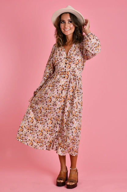 Juliette Long Sleeve Midi Dress - Vintage Bloom