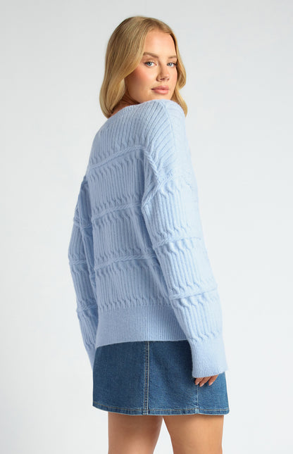 Drop Shoulder Cable Knit Jumper - Pale Blue