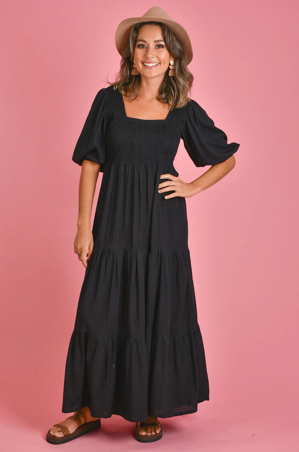 Montauk 3/4 Sleeve Maxi Dress - Black