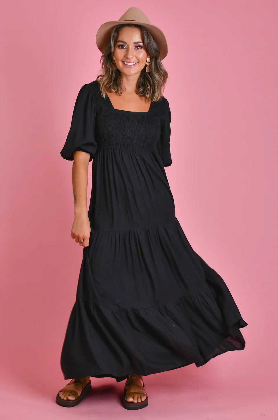 Montauk 3/4 Sleeve Maxi Dress - Black