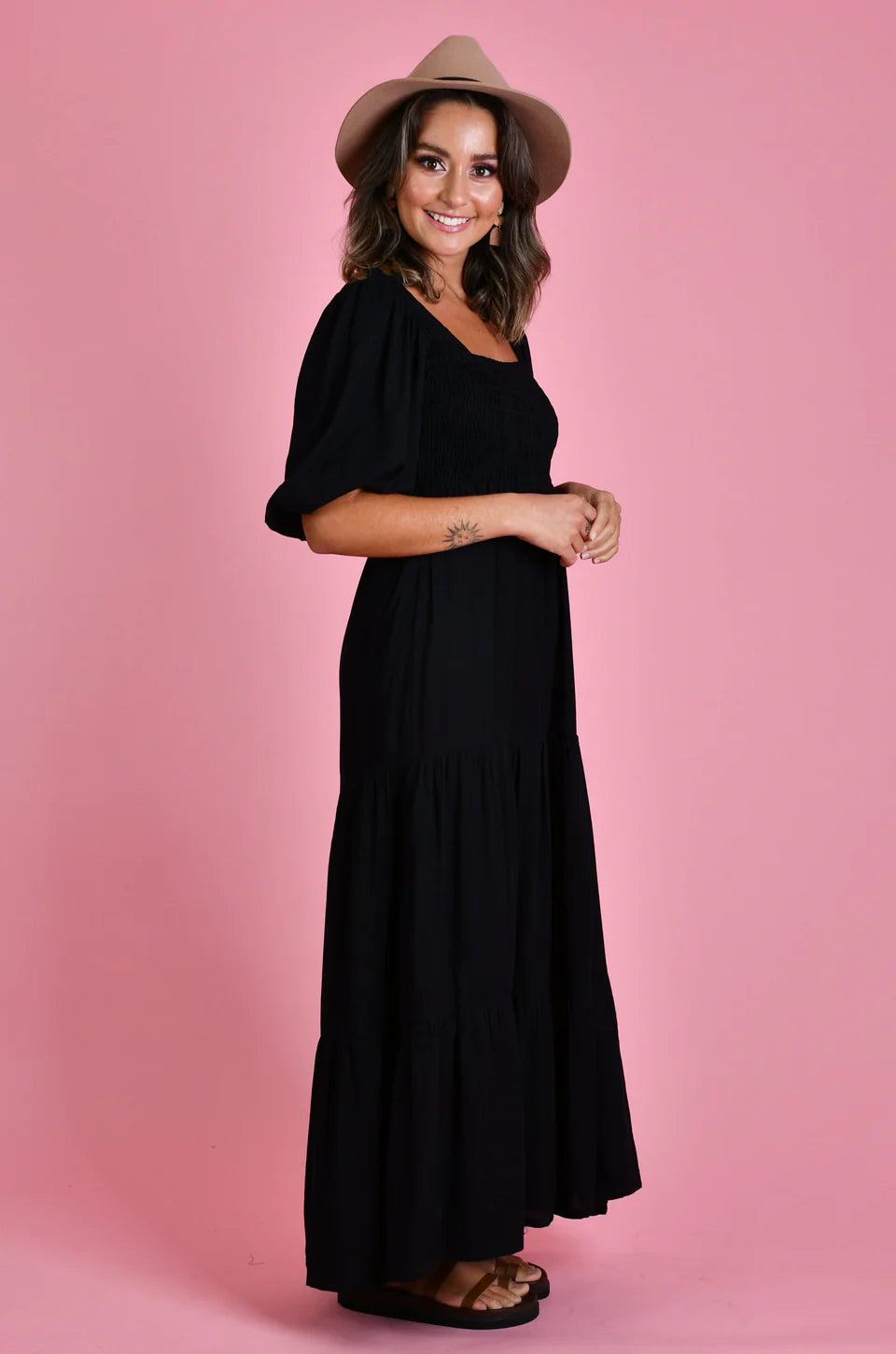 Montauk 3/4 Sleeve Maxi Dress - Black