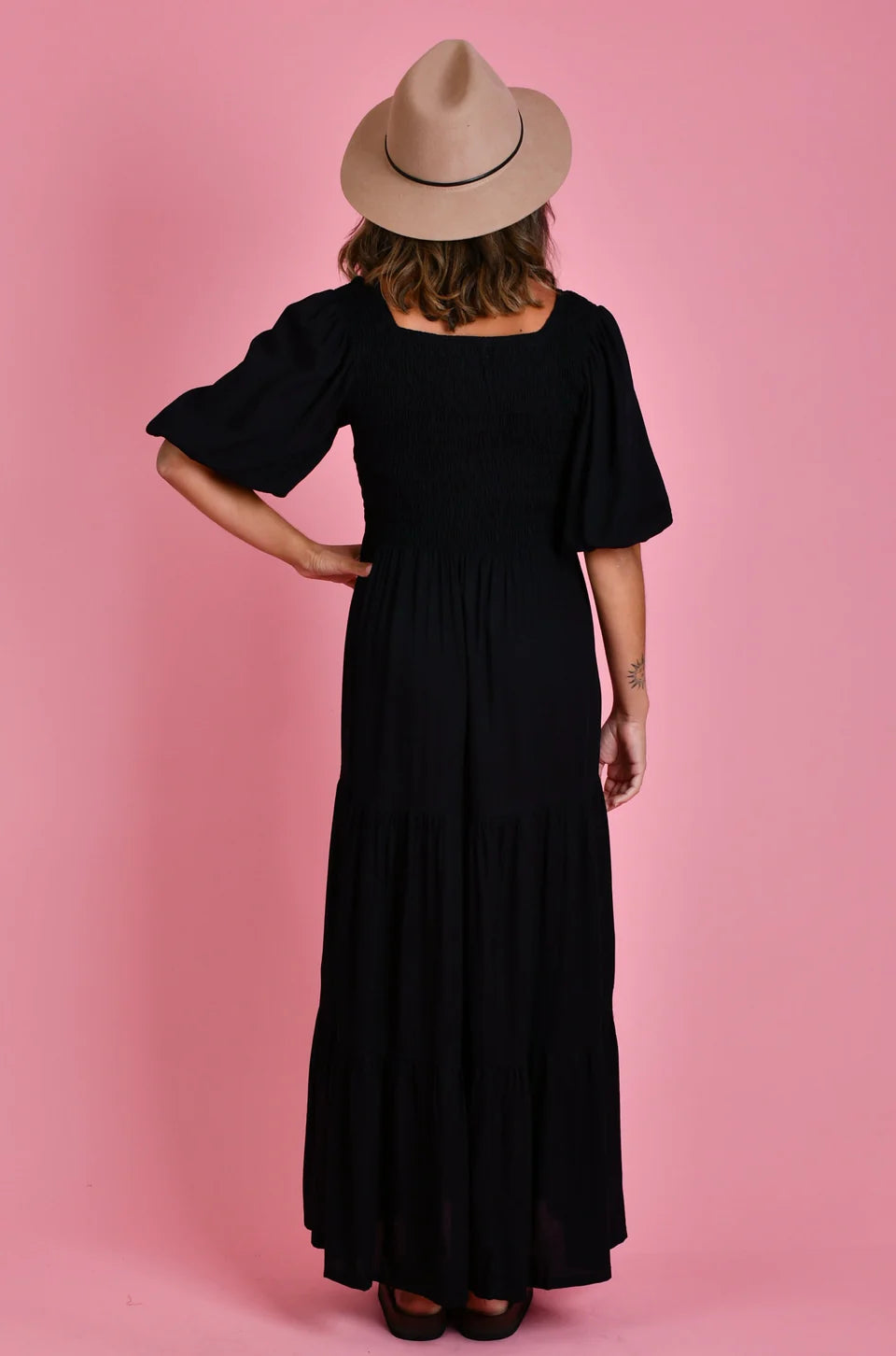 Montauk 3/4 Sleeve Maxi Dress - Black