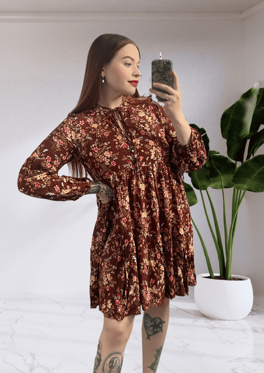 Molly Long Sleeve Mini Dress - Cocoa Blossom