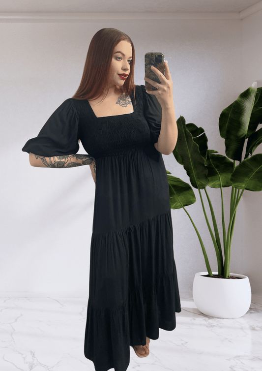 Montauk 3/4 Sleeve Maxi Dress - Black