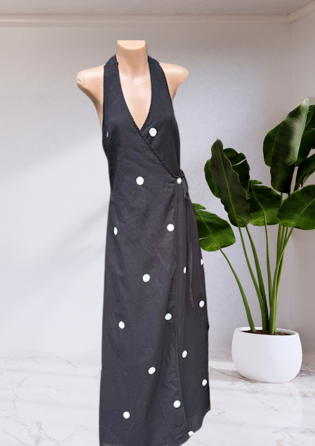 Bethany Polka Dot Wrap Around Maxi Dress - Black | By Frankie