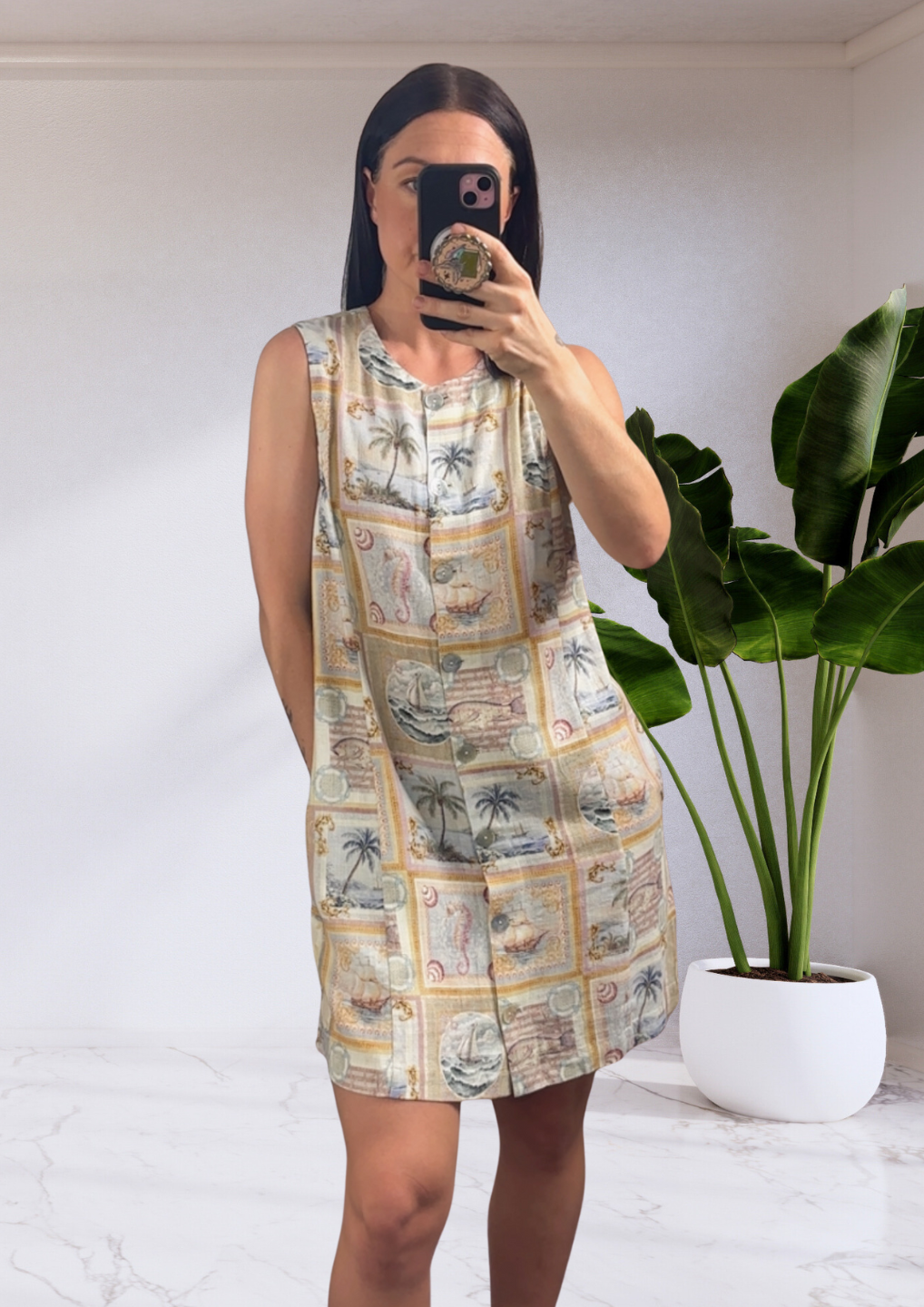 Reo Button Shift Mini Dress - Wayfarer Print
