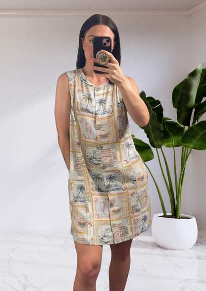 Reo Button Shift Mini Dress - Wayfarer Print