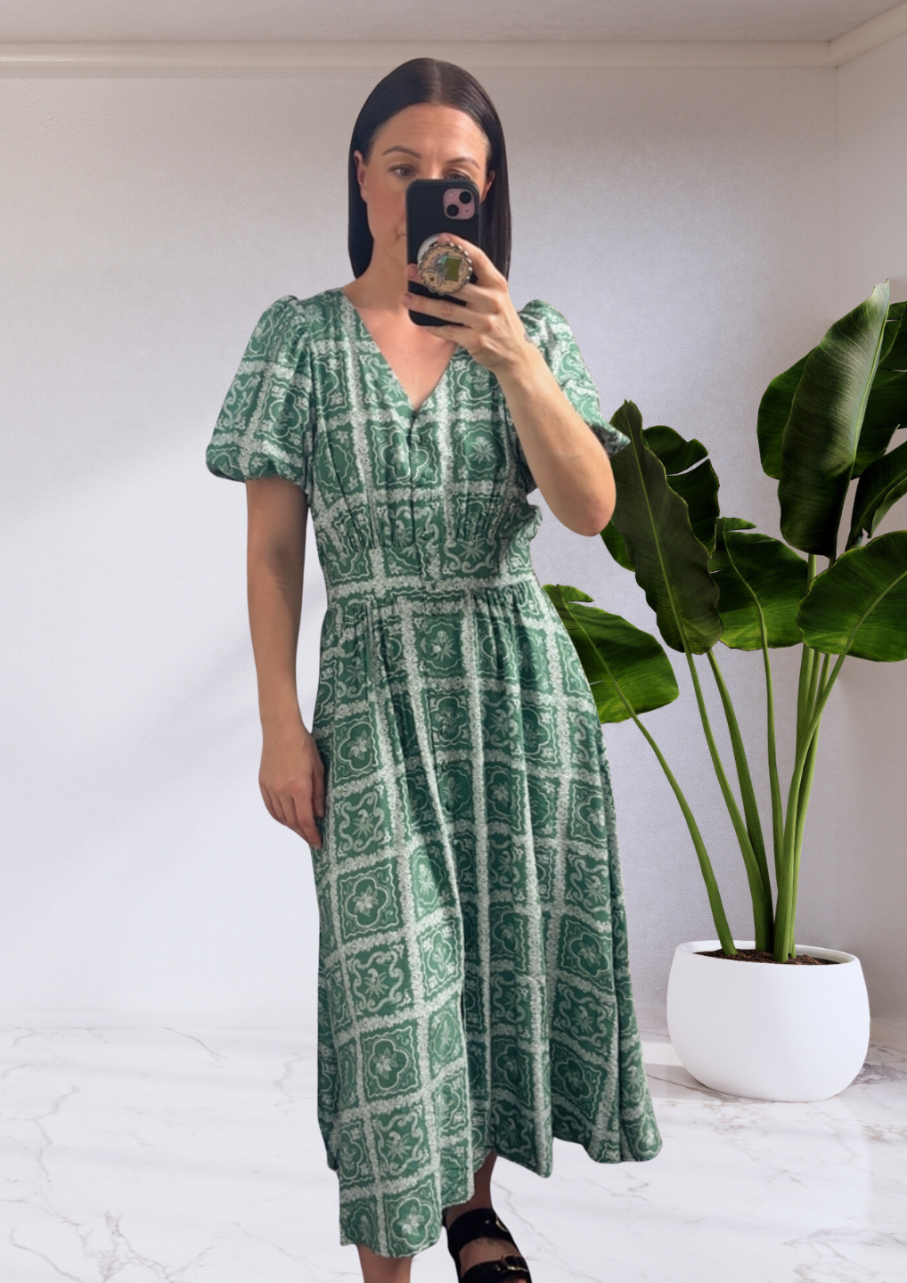 Dahlia Midi Dress - Floral Tile Print