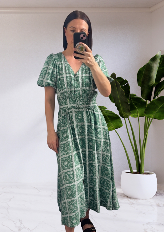 Dahlia Midi Dress - Floral Tile Print