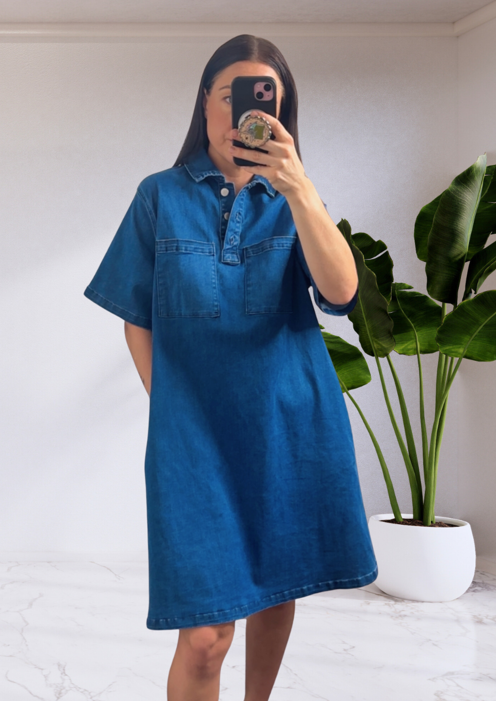 Shift Denim Shirt Dress - Dusty Blue