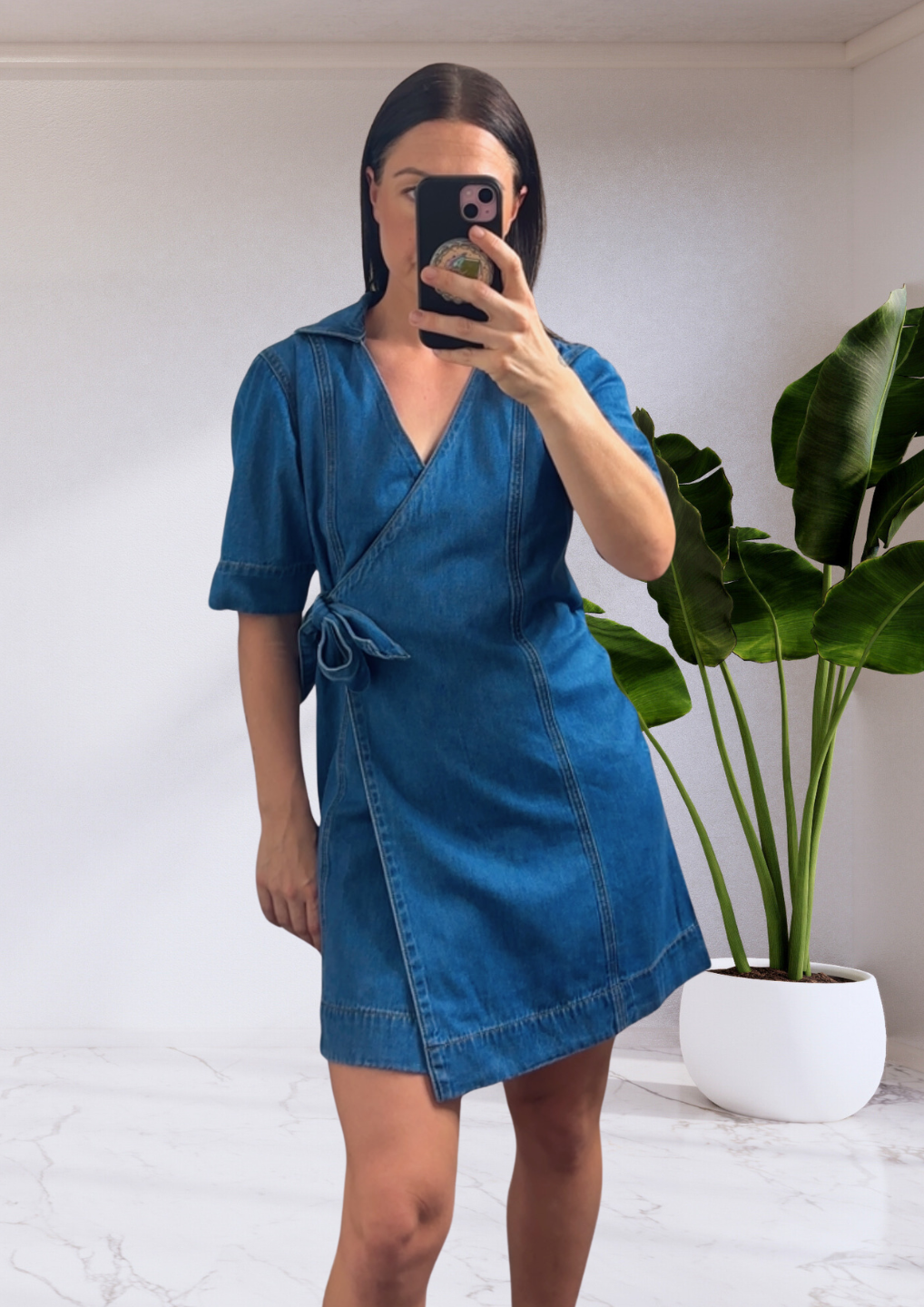 SASS Sylvia Denim Wrap Mini Dress - Blue