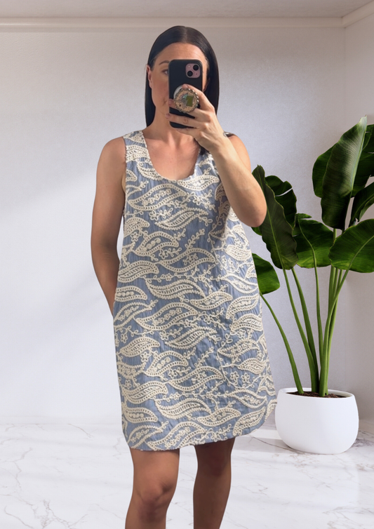 Kaia Shift Mini Dress - Blue/White Stripe