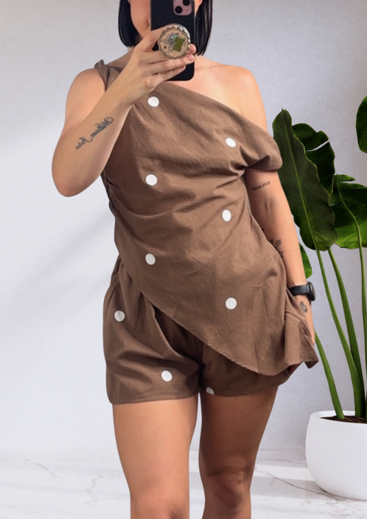 Morgan Top & Shorts Set - Polka Dot Brown