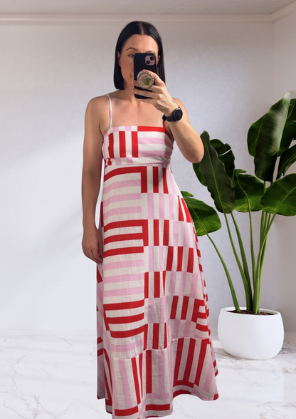 Janet Geo Stripe Maxi Dress - Pink/Red | By Frankie