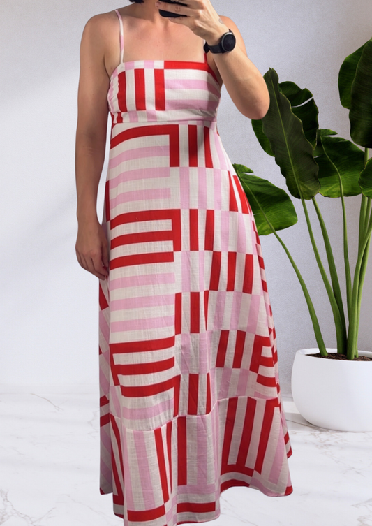 Janet Geo Stripe Maxi Dress - Pink/Red