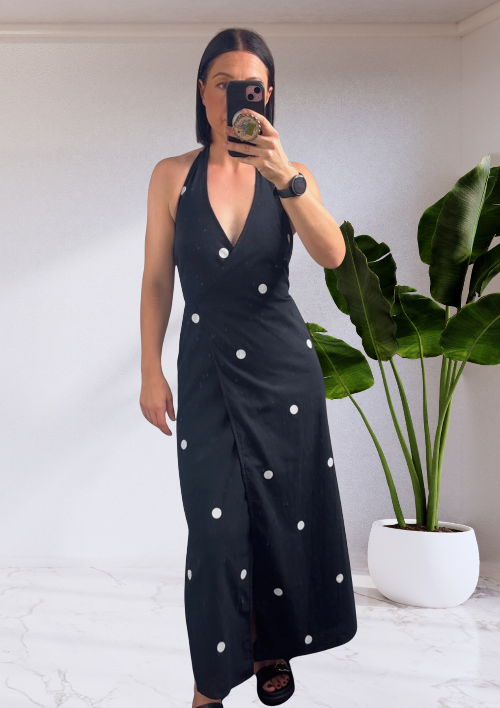 Bethany Polka Dot Wrap Around Maxi Dress - Black | By Frankie