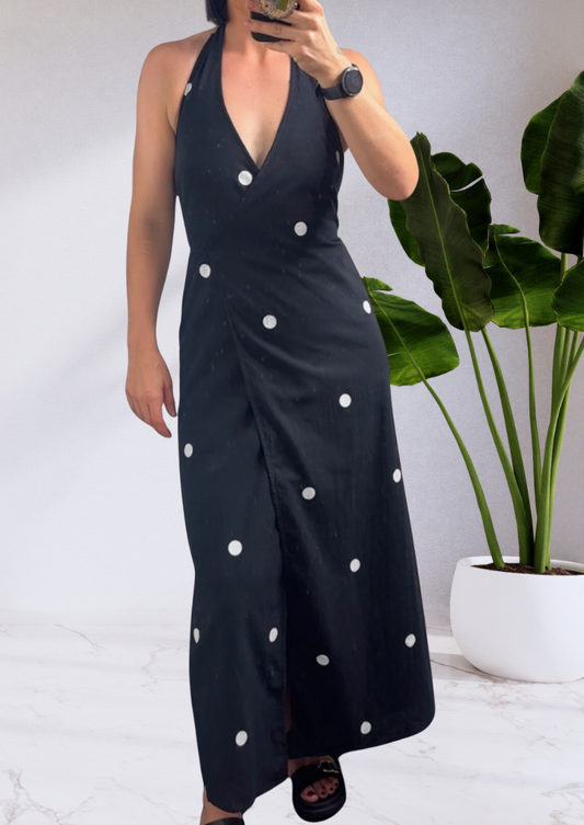 Bethany Polka Dot Wrap Maxi Dress Black