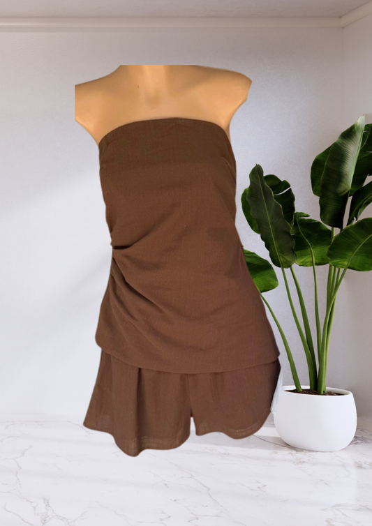 Megan Strapless Tube Top & Matching Shorts Set - Chocolate Brown | By Frankie