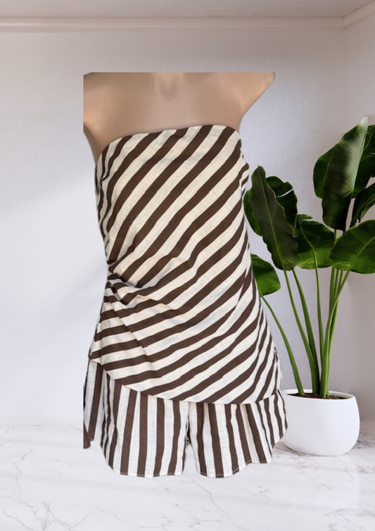 Megan Strapless Tube Top & Matching Shorts Set - Chocolate Stripe | By Frankie