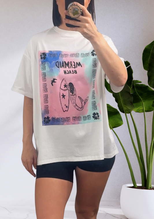 Mya Oversized T-Shirt White Mermaid Beach