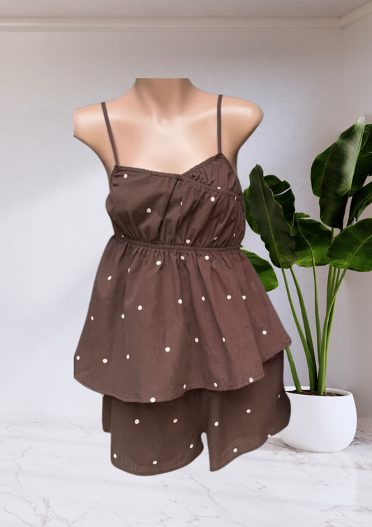 Rachel Mini Polka Dot Shirt & Short Set - Chocolate | By Frankie